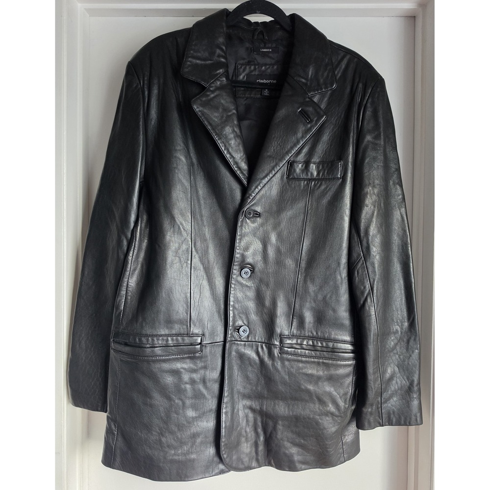 Claiborne Men M Black Lambskin Leather Jacket Coat Classic Solid